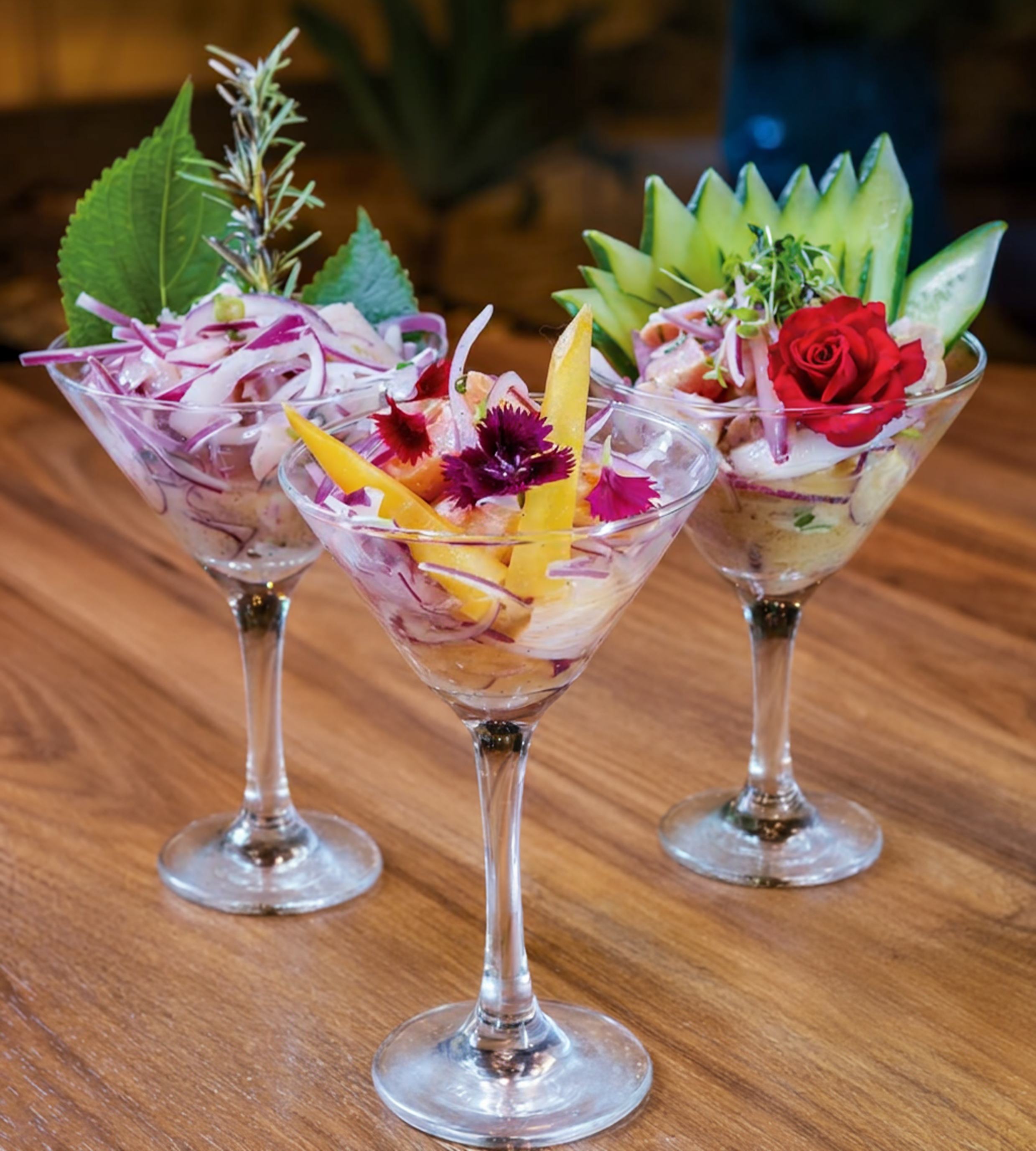 Ceviche em taças de martini